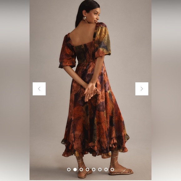 Anthropologie NWT Hutch Printed Twist-Front Puff-Sleeve Ruffle-Hem Midi size XS. - Picture 3 of 16